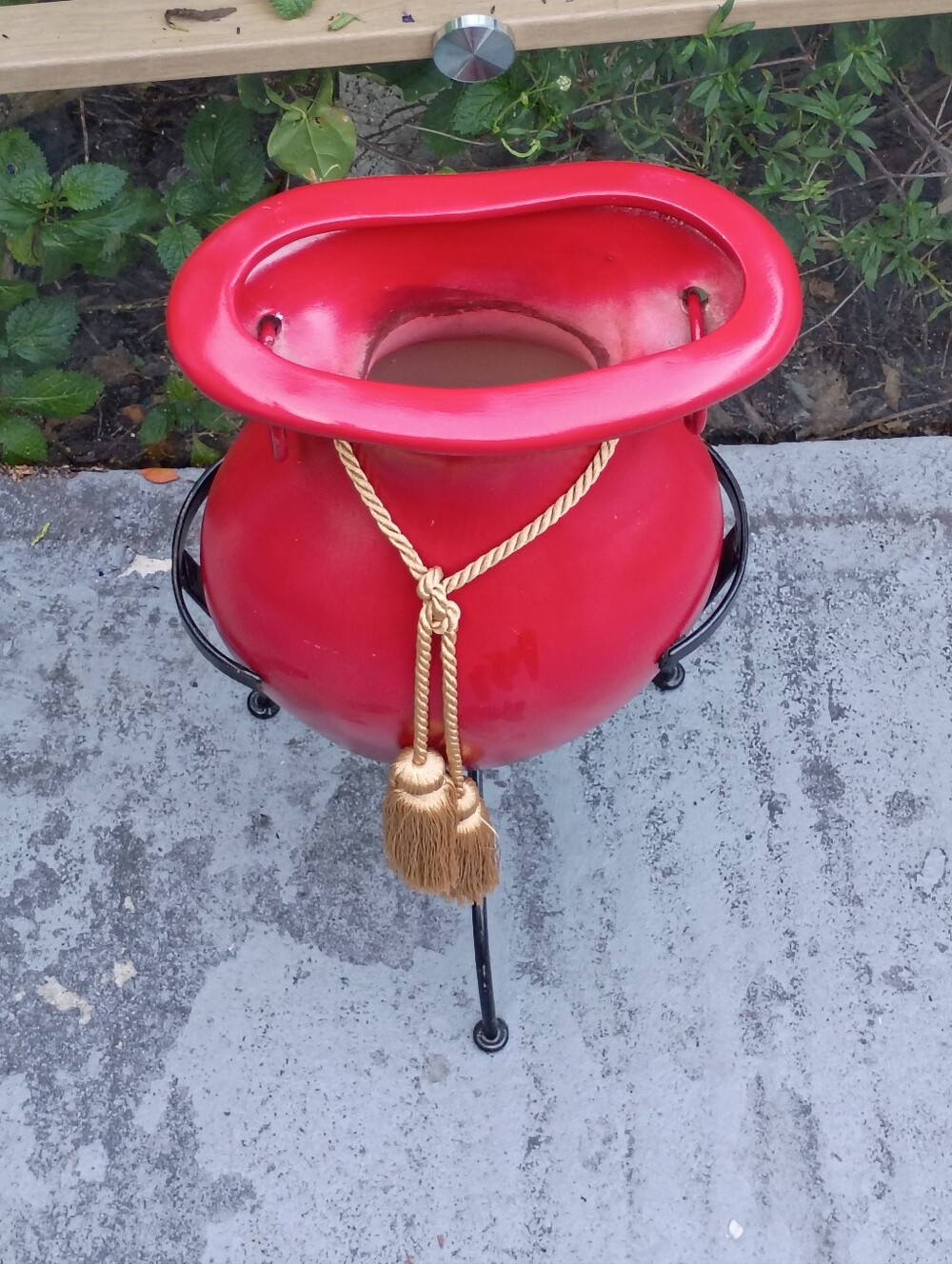 Large Red Decorative Urn Vase with Gold Tassel - Picture 2 of 5